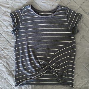 Vanilla Star Blue White Strapped Front Knot Short Sleeve T-Shirt Size M